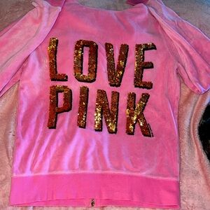 PINK velour vintage zip up hoodie